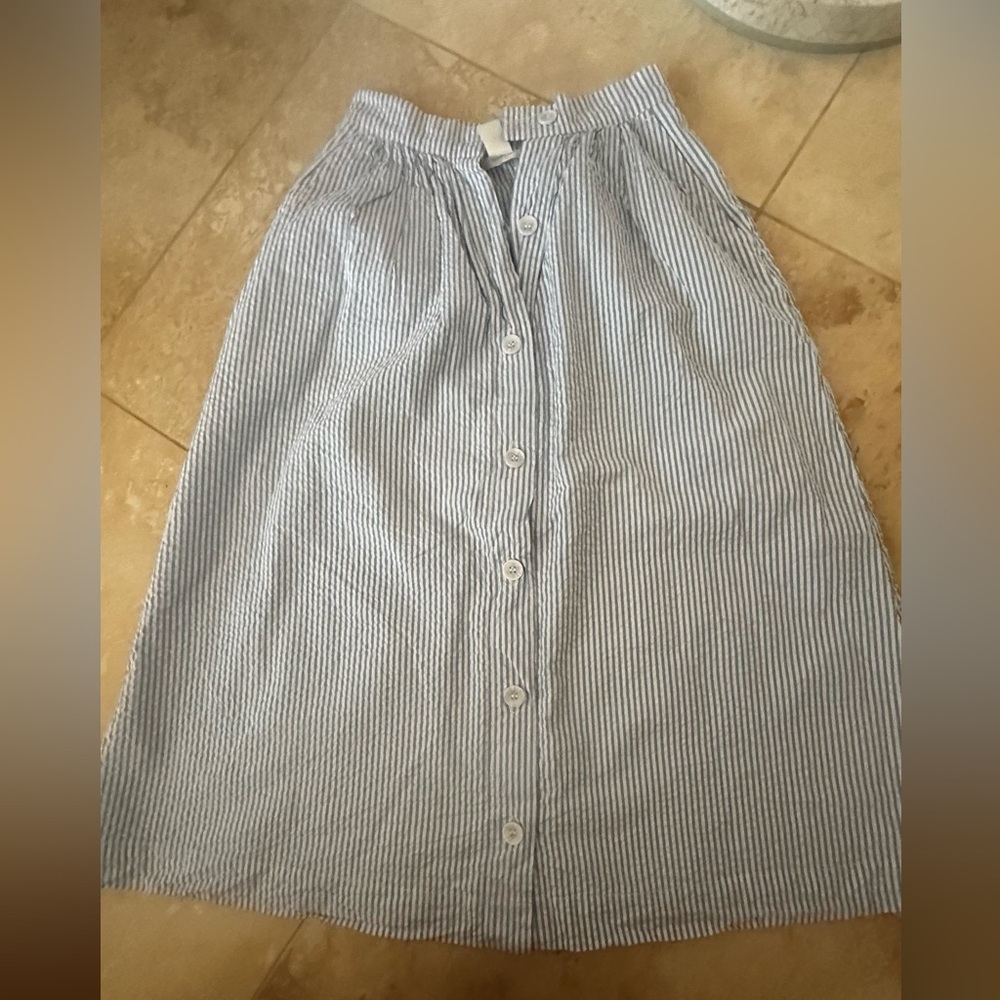 H&M Blue and White Striped A-Line Skirt
